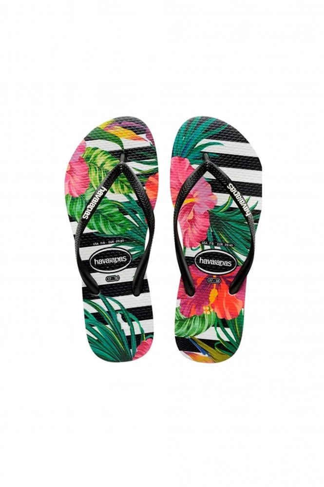 Havaianas Black Slim Floral Flip Flops At Sue Parkinson